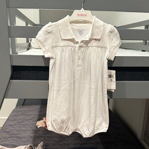 Ralph Lauren White Polo Baby Romper with Subtle Pink Logo